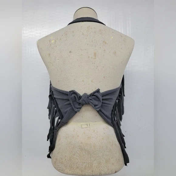 Rolling Stone Fringe Halter Top Upcycled Retro Band Merc - Picture 6 of 7